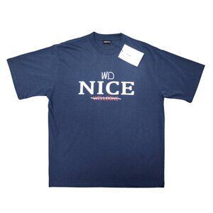 We11done Nice Letters Pure Cotton Blue Short-Sleeved Shirt